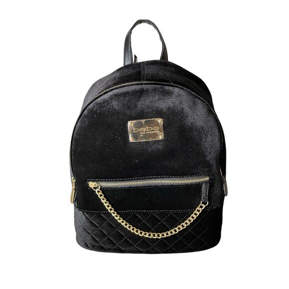 Bebe Small Black Velvet Backpack 11.5” - Picture 1 of 5